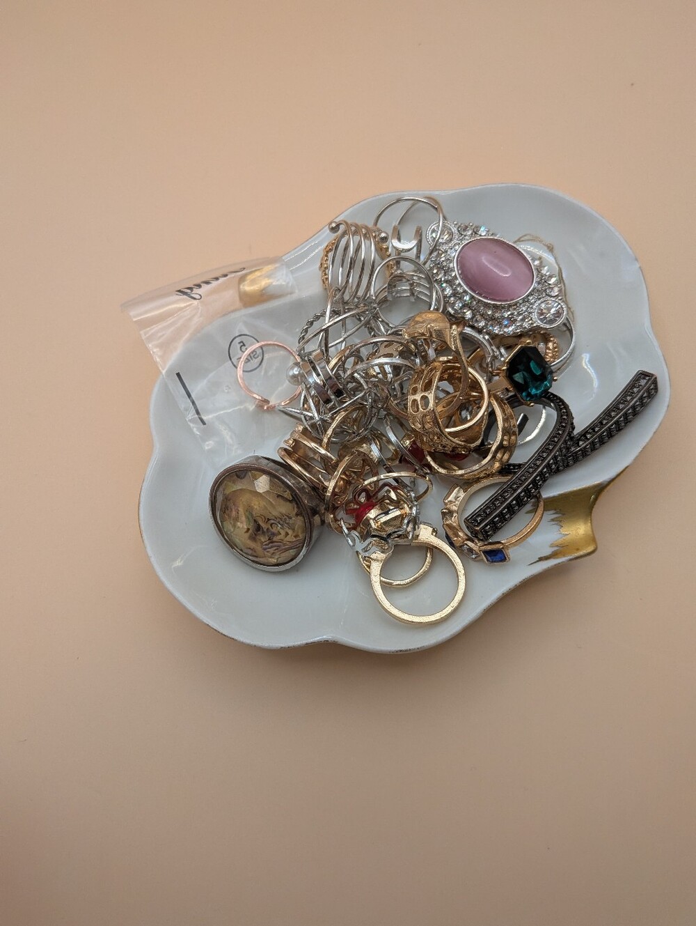 Vintage And New Mixed Ring Lot Pink, Green, Gold Accents